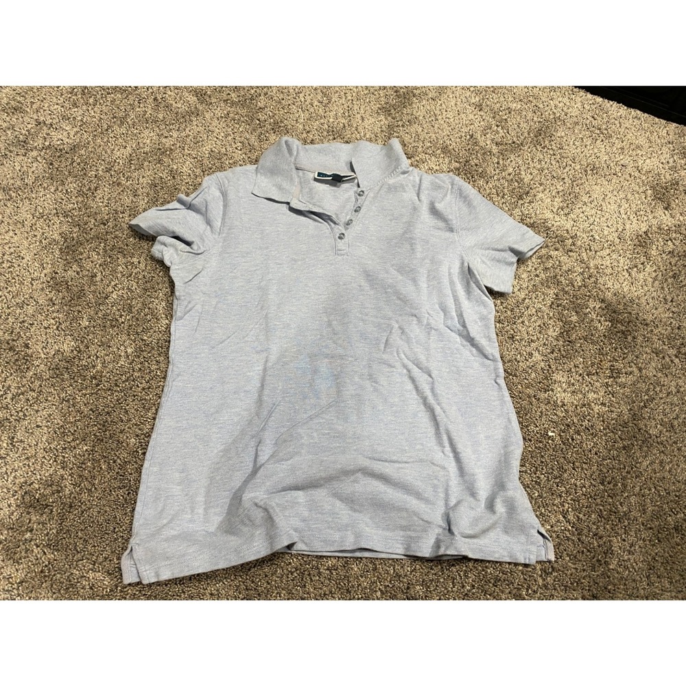 Karen Scott Polo Shirt Short Sleeve Light Blue Heathered Knit Medium